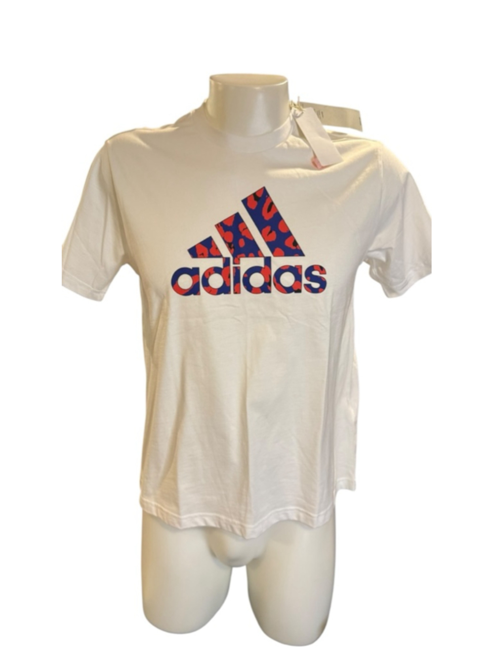 Women's Adidas Animal Print Logo Short Sleeve Tee L White Redi61